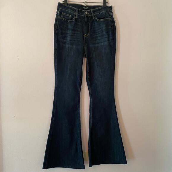 Judy Blue Women's size 11 / 30 Flare Dark Wash High Rise Jeans Frayed Preppy - Picture 1 of 12